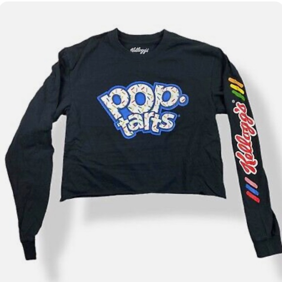 kelloggs Tops - NWOT Pop Tarts Logo Crop Top Small Black Long Sleeve Kellogg's Crew Neck Shirt